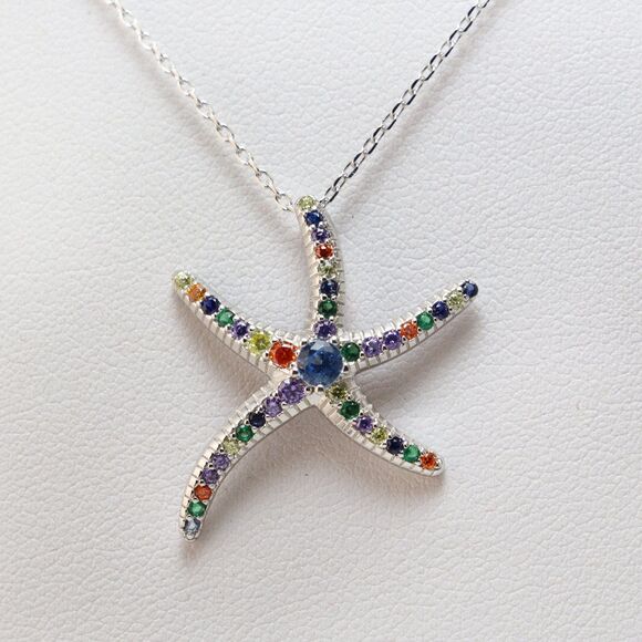 Spinel Gemstone Cluster Necklace, Crystals Pendent, 925 Sterling Silver - Picture 6 of 8